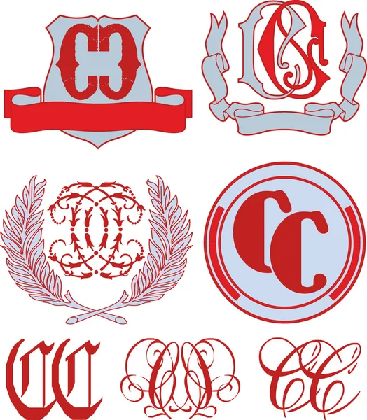 Conjunto de monogramas CC e modelos de emblema Gráficos Vetores