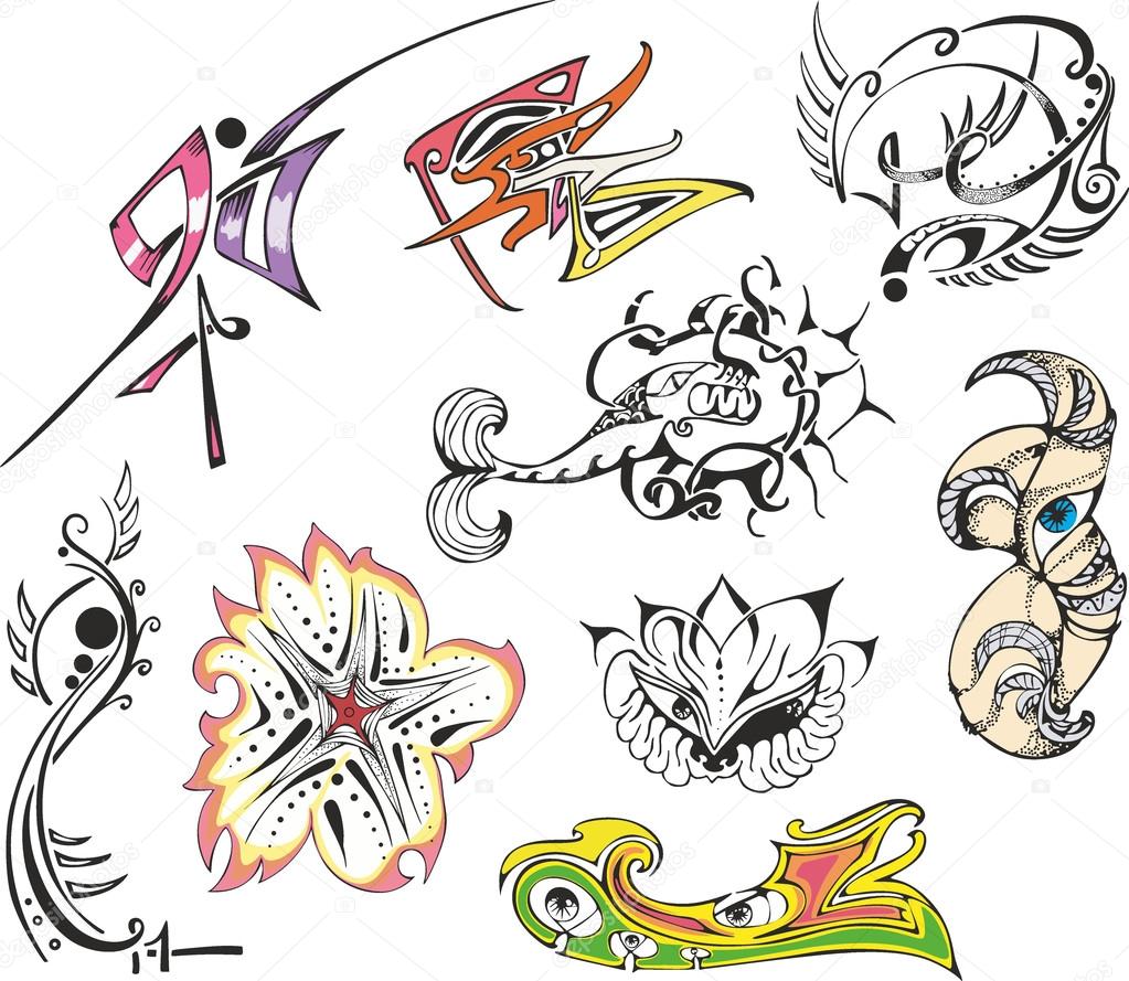 Collection of fantasy tattoo sketches