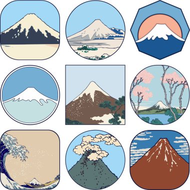 Set of picturesque sketches of Mount Fuji clipart