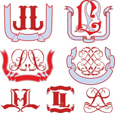 Set of LL monograms and emblem templates clipart