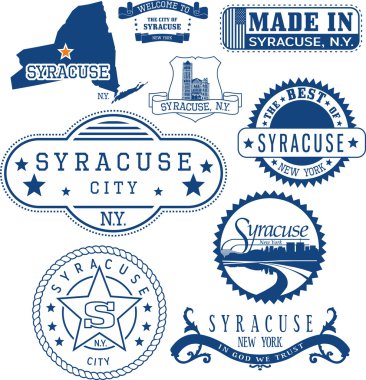 Syracuse, New York. Set of stamps and signs clipart