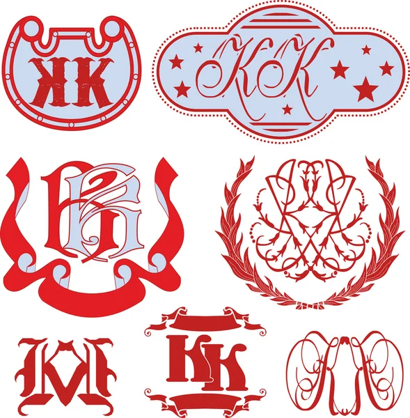 Set of KK monograms and emblem templates — Stock Vector