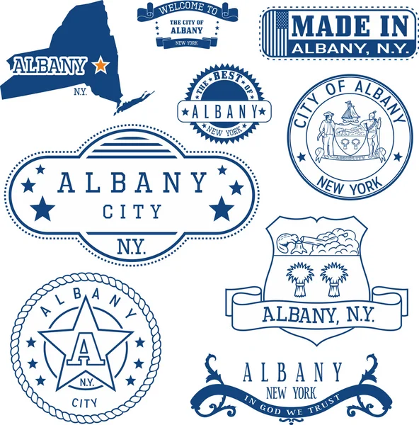 Albany, Nowy Jork. Zestaw znaczków i znaki — Wektor stockowy