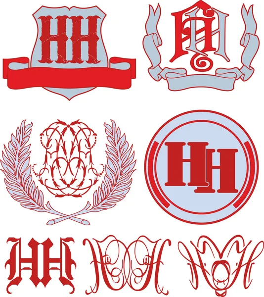 Conjunto de monogramas e modelos de emblema HH —  Vetores de Stock