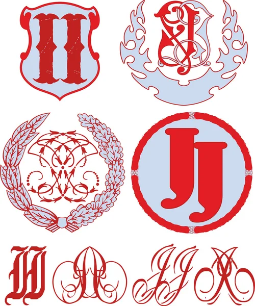 II (Jj) Monogram ve amblemi şablonları kümesi — Stok Vektör