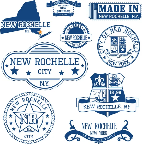 New Rochelle, Nowy Jork. Zestaw znaczków i znaki — Wektor stockowy