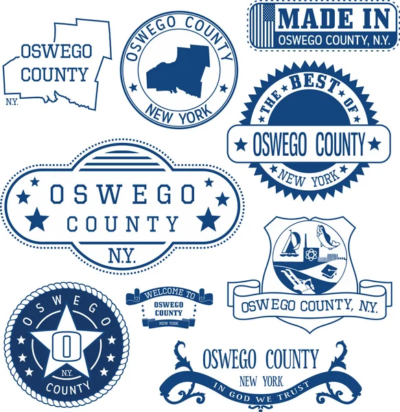 Comté d'Oswego, New York. Série de timbres et de signes — Image vectorielle