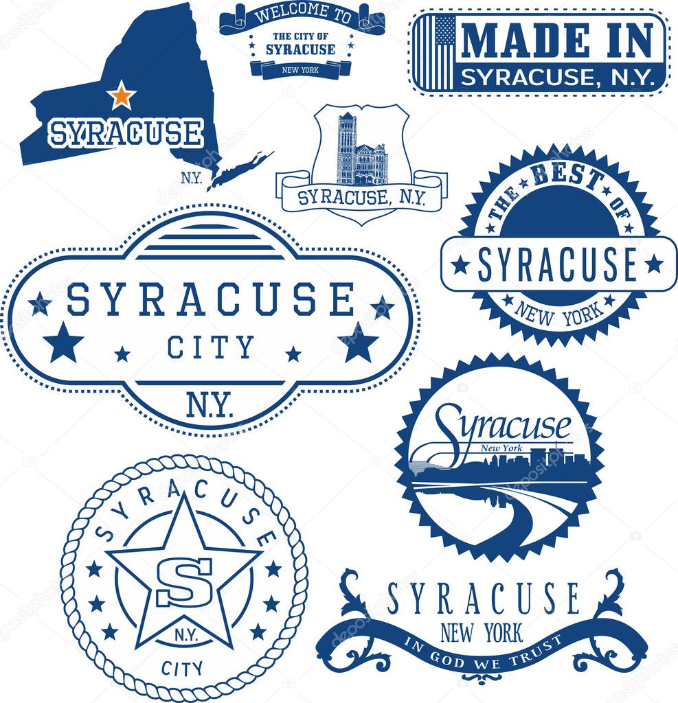 Syracuse, New York. Set of stamps and signs