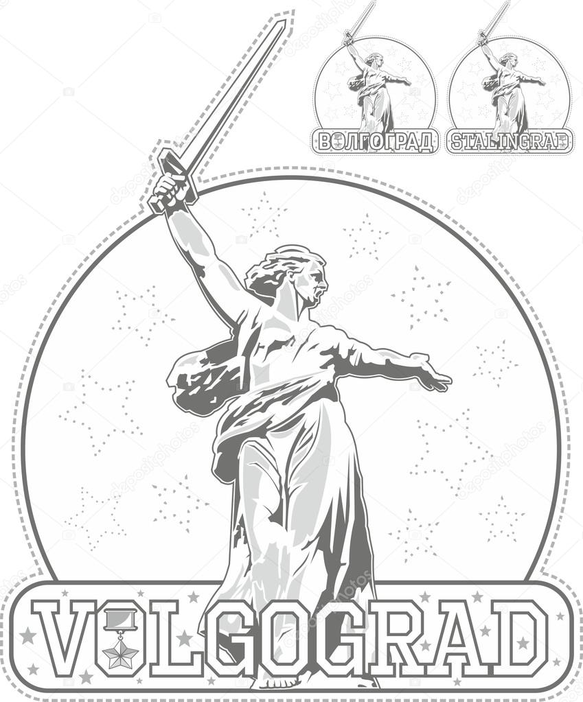 Sticker with Motherland monument in Volgograd, Russia