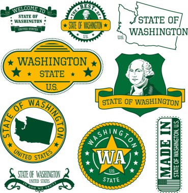 Set of generic stamps and signs of Washington state clipart