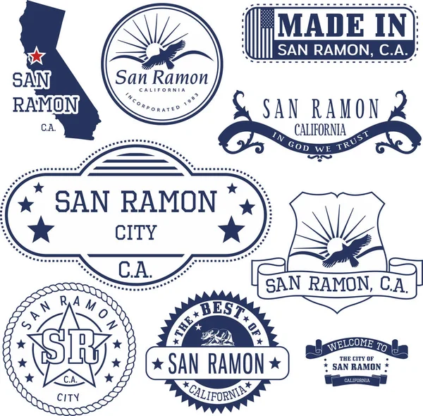 Francobolli generici e segni della città di San Ramon, CA — Vettoriale Stock