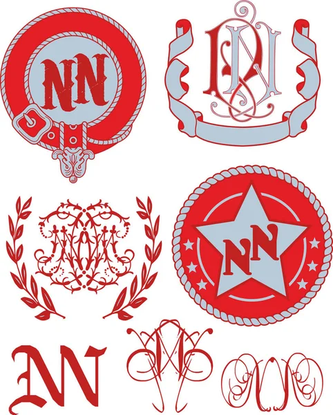 Conjunto de monogramas NN e modelos de emblema —  Vetores de Stock
