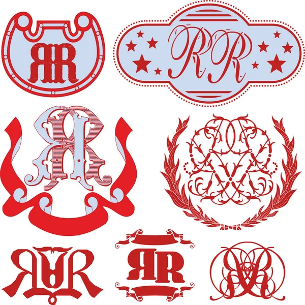 Set of RR monograms and emblem templates — Stock Vector