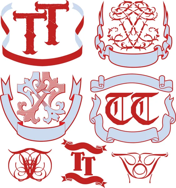 Conjunto de monogramas TT e modelos de emblema — Vetor de Stock
