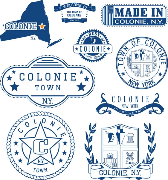 Набор штампов и знаков Колони, Нью-Йорк — стоковый вектор