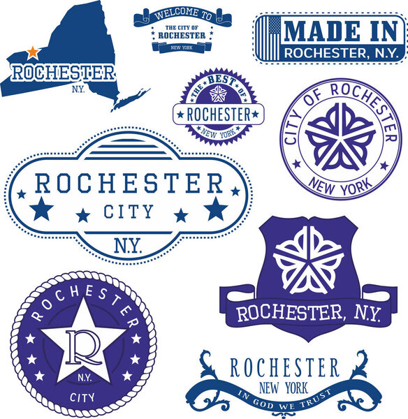 Set of generic stamps and signs of Rochester, NY