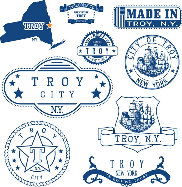 Serie di francobolli generici e segni di Troia, NY — Vettoriale Stock