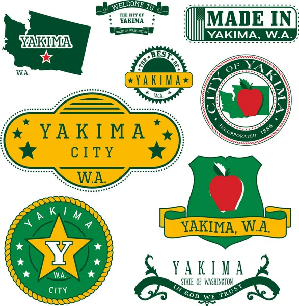 Conjunto de sellos y signos genéricos de Yakima, WA — Vector de stock