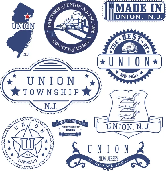 Union township, NJ. Set of generic stamps and signs Stock Vector