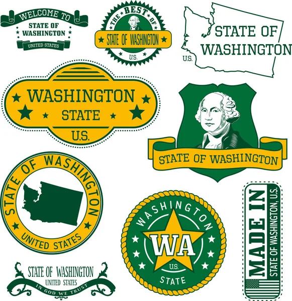 Set of generic stamps and signs of Washington state Royalty Free Stock Vectors
