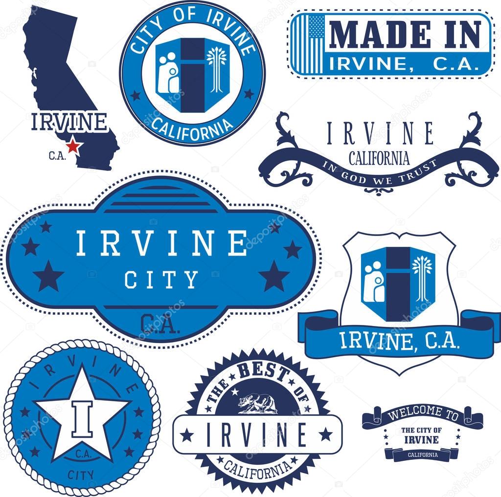 Set of generic stamps and signs of Irvine city, California
