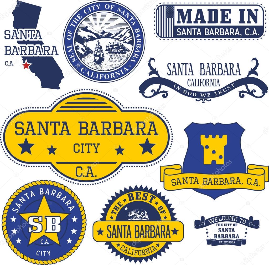 Set of generic stamps and signs of Santa Barbara city, California
