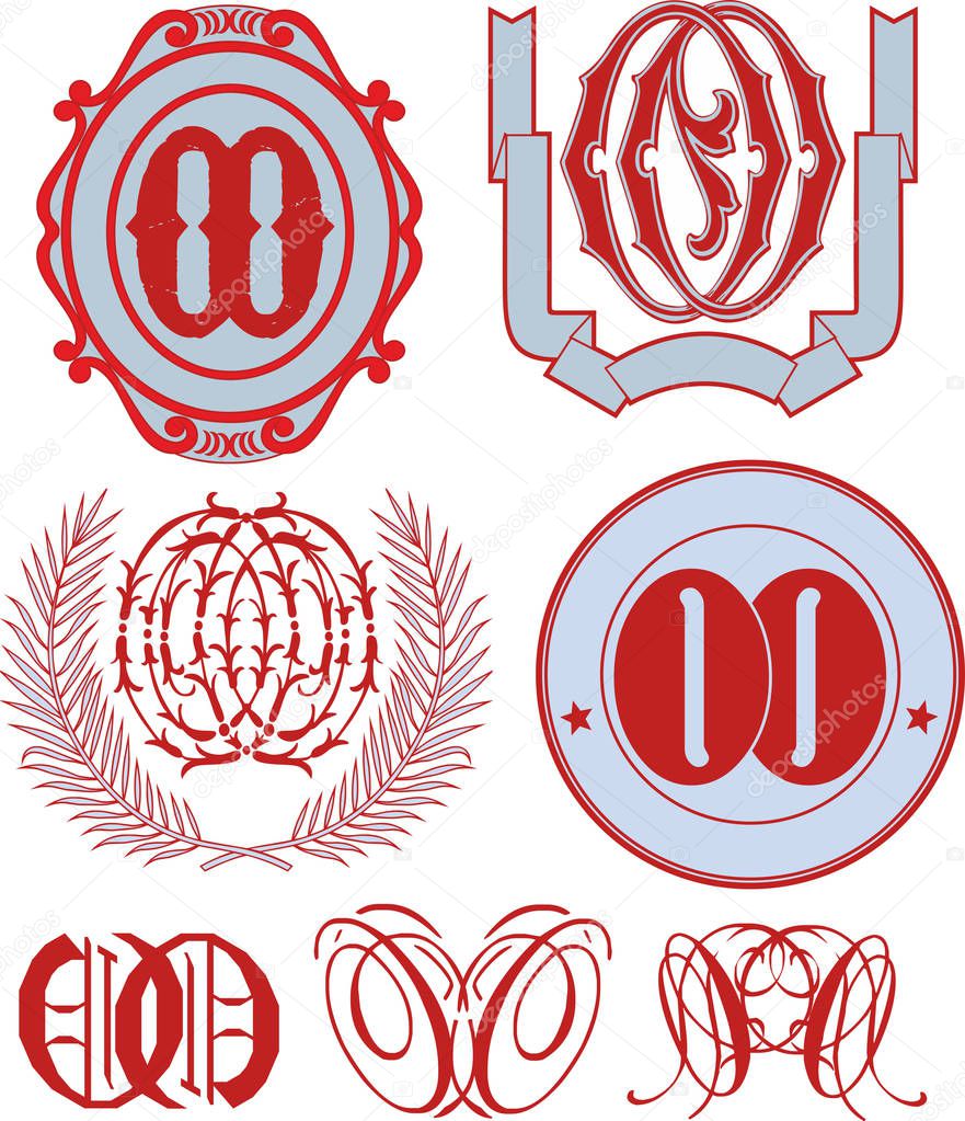 Set of OO monograms and emblem templates