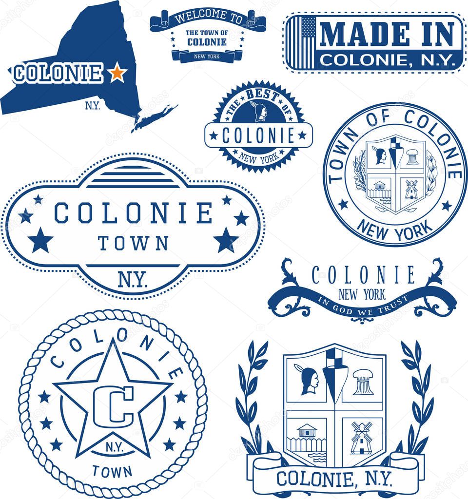 Set of generic stamps and signs of Colonie, NY