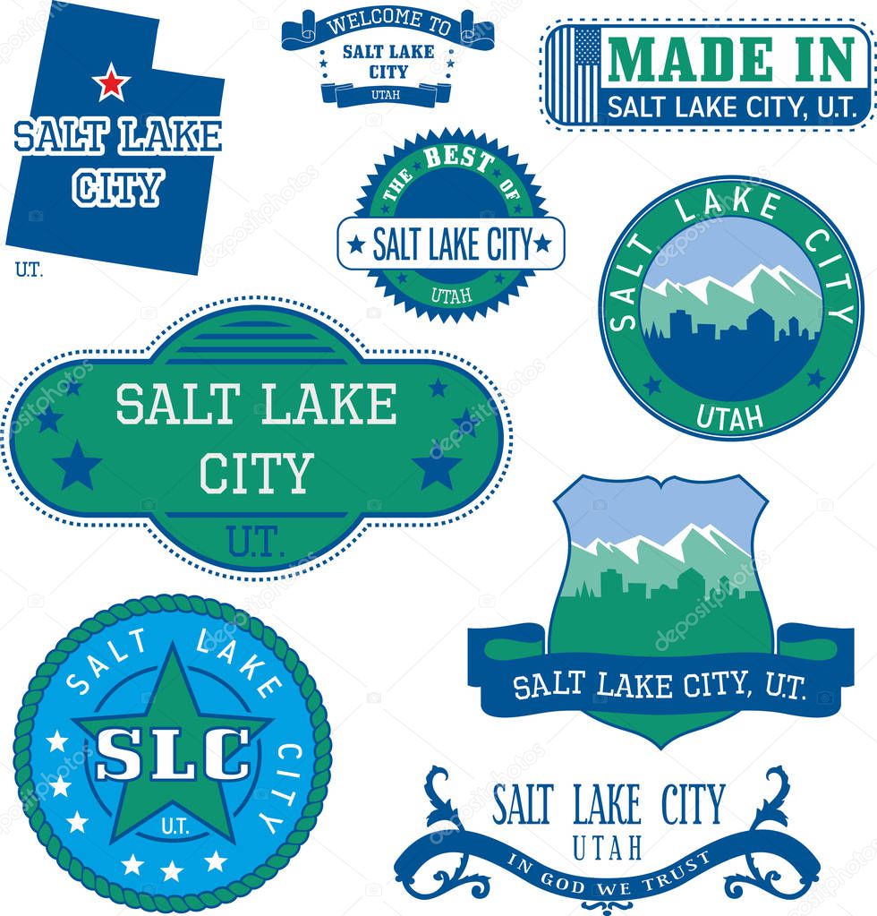 Set of generic stamps and signs of Salt Lake City, Utah