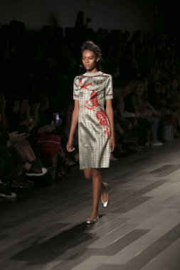 Bir model Galeri 1 New York Fashion Week, dam penceresi Clarkson meydanda 10 Eylül 2017 New York'ta Francesca Liberatore moda show parçası sırasında pist yürür.