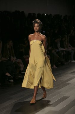 Bir model Galeri 1 New York Fashion Week, dam penceresi Clarkson meydanda 10 Eylül 2017 New York'ta Francesca Liberatore moda show parçası sırasında pist yürür.