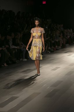 Bir model Galeri 1 New York Fashion Week, dam penceresi Clarkson meydanda 10 Eylül 2017 New York'ta Francesca Liberatore moda show parçası sırasında pist yürür.