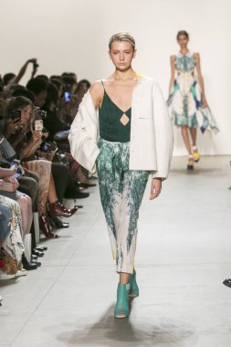 Bir modeli pist Leanne Marshall defile için New York moda hafta bahar yaz 2018 ışıklık Studios Clarkson Square New York'ta 10 Eylül 2017 Tarih boyunca yürür