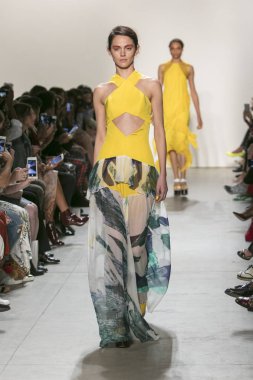 Bir modeli pist Leanne Marshall defile için New York moda hafta bahar yaz 2018 ışıklık Studios Clarkson Square New York'ta 10 Eylül 2017 Tarih boyunca yürür