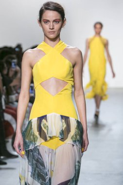 Bir modeli pist Leanne Marshall defile için New York moda hafta bahar yaz 2018 ışıklık Studios Clarkson Square New York'ta 10 Eylül 2017 Tarih boyunca yürür