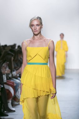 Bir modeli pist Leanne Marshall defile için New York moda hafta bahar yaz 2018 ışıklık Studios Clarkson Square New York'ta 10 Eylül 2017 Tarih boyunca yürür