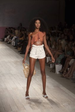 Funkshion yüzmek 2017 yılında Miami Beach üzerinde 21 Temmuz 2017 sırasında pist için sevgi ve limon yaz 2017 defile için bir model yürür