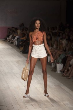 Funkshion yüzmek 2017 yılında Miami Beach üzerinde 21 Temmuz 2017 sırasında pist için sevgi ve limon yaz 2017 defile için bir model yürür