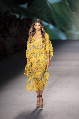 Paraiso Swim Haftası 2019'da Paraiso Swim Haftası 2019'da Aguaclara Mayo Yaz koleksiyonu için podyumda yürüyen bir model 12 Temmuz 2019'da Paraiso Pist Çadırı'nda Miami Beach'te