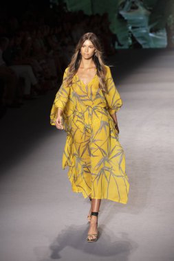 Paraiso Swim Haftası 2019'da Paraiso Swim Haftası 2019'da Aguaclara Mayo Yaz koleksiyonu için podyumda yürüyen bir model 12 Temmuz 2019'da Paraiso Pist Çadırı'nda Miami Beach'te