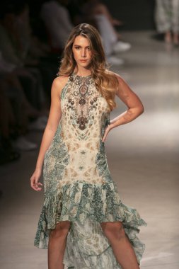 A model walks the runway during the Czarina Fashion Show Summer 2019 collection during Art, Hearts and Fashion Swim 2018 at the Faena Forum in Miami Beach on July 15th, 201