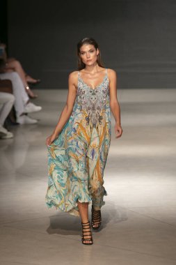 A model walks the runway during the Czarina Fashion Show Summer 2019 collection during Art, Hearts and Fashion Swim 2018 at the Faena Forum in Miami Beach on July 15th, 201