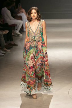 A model walks the runway during the Czarina Fashion Show Summer 2019 collection during Art, Hearts and Fashion Swim 2018 at the Faena Forum in Miami Beach on July 15th, 201
