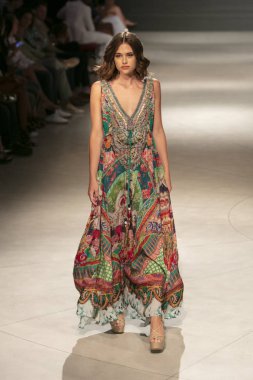 A model walks the runway during the Czarina Fashion Show Summer 2019 collection during Art, Hearts and Fashion Swim 2018 at the Faena Forum in Miami Beach on July 15th, 201