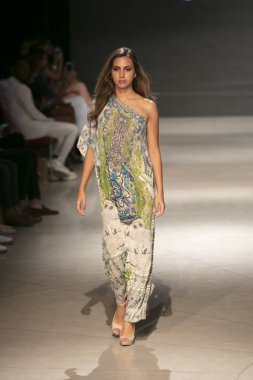 A model walks the runway during the Czarina Fashion Show Summer 2019 collection during Art, Hearts and Fashion Swim 2018 at the Faena Forum in Miami Beach on July 15th, 201
