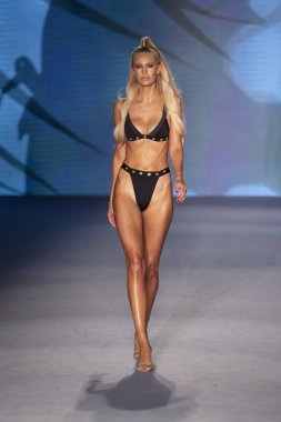 A model walks the runway for Monica Hansen Swimwear Summer collection 2020 fashion show during Paraiso Swim Week 2019 at Miami Beach in the Paraiso Runway Tent on July 13th, 2019