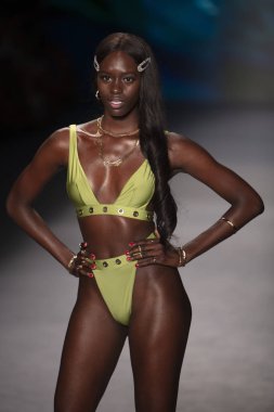 A model walks the runway for Monica Hansen Swimwear Summer collection 2020 fashion show during Paraiso Swim Week 2019 at Miami Beach in the Paraiso Runway Tent on July 13th, 2019