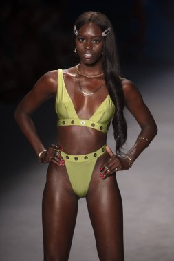 A model walks the runway for Monica Hansen Swimwear Summer collection 2020 fashion show during Paraiso Swim Week 2019 at Miami Beach in the Paraiso Runway Tent on July 13th, 2019