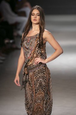 A model walks the runway during the Czarina Fashion Show Summer 2019 collection during Art, Hearts and Fashion Swim 2018 at the Faena Forum in Miami Beach on July 15th, 2018