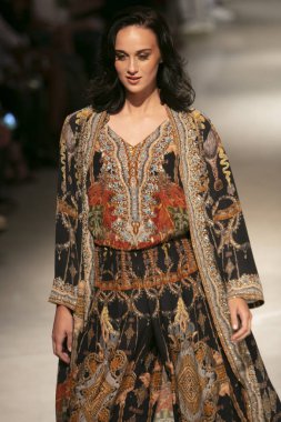 A model walks the runway during the Czarina Fashion Show Summer 2019 collection during Art, Hearts and Fashion Swim 2018 at the Faena Forum in Miami Beach on July 15th, 2018